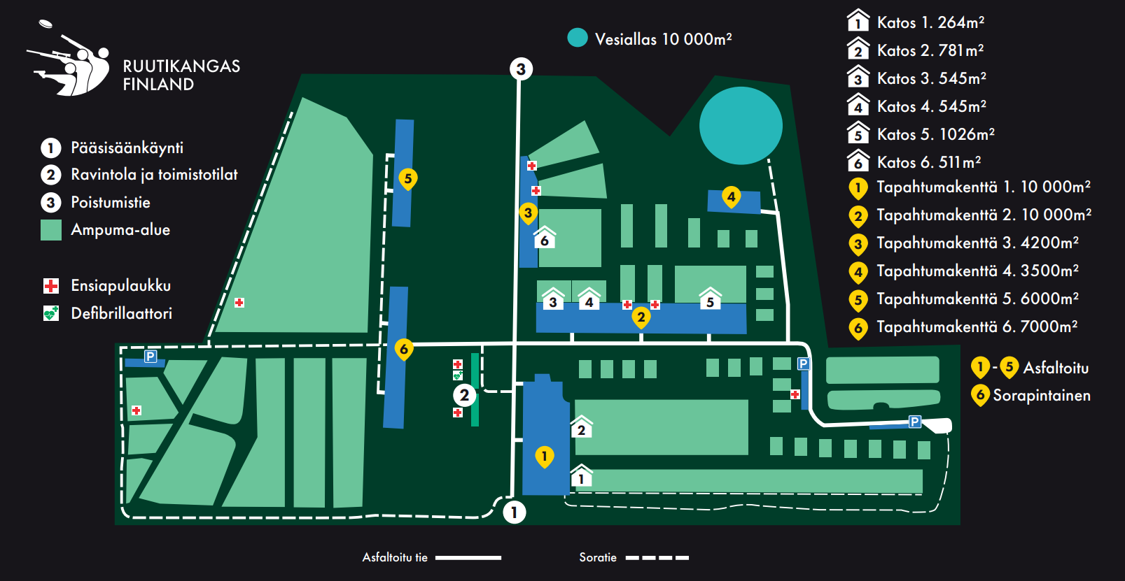 Ruutikankaan alueen piirretty pohjakartta